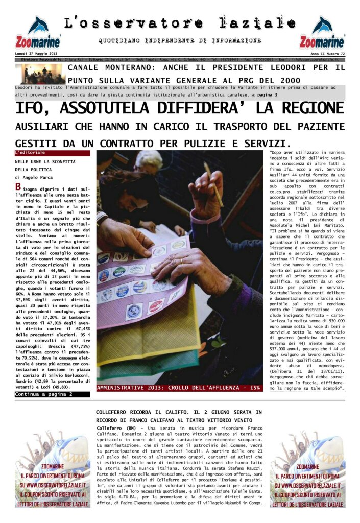 L'osservatore d'Italia edizione del 27 Maggio 2013